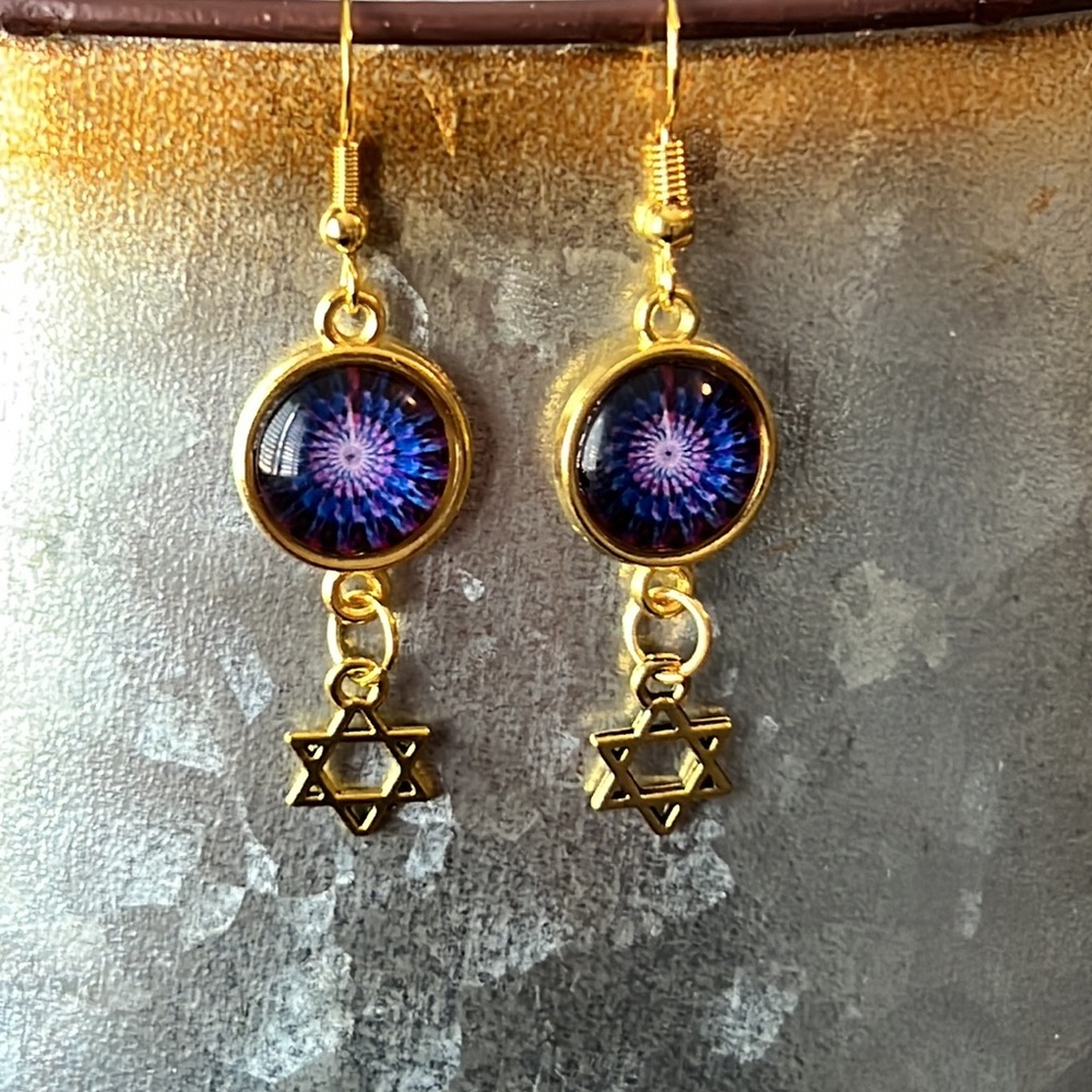 22221 Purple Star of David Earrings